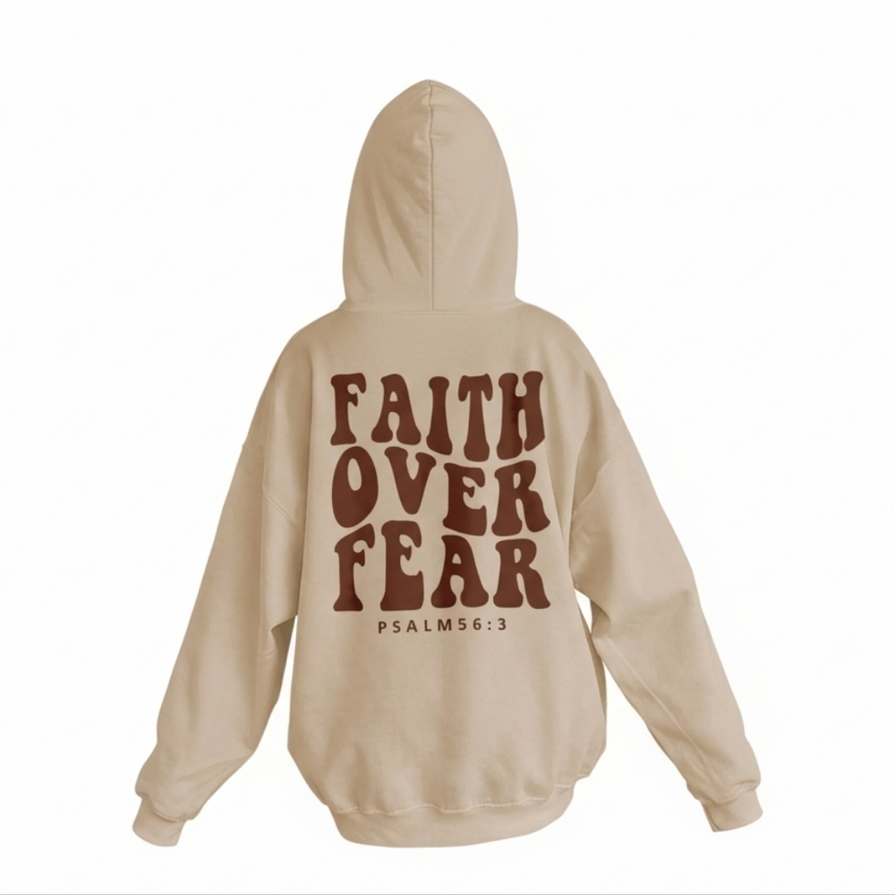 Faith Over Fear Christian Hoodie Psalms 56:3 Bible Verse NEW
